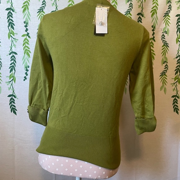 Petite Small Premise Olive Green Cardigan with Rhinestone Buttons A4 - Picture 3 of 6
